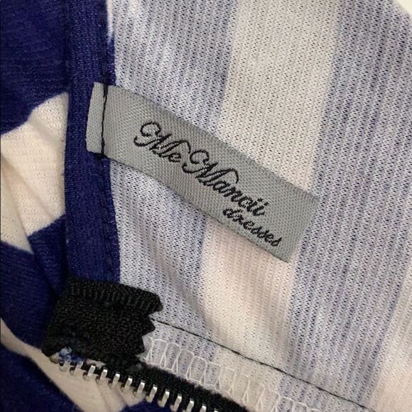 Blue & Cream Stripe Knit Sheath Dress Medium  - Picture 7 of 7